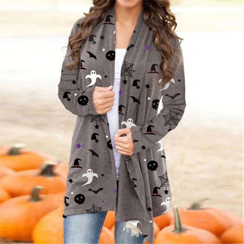 Women's Halloween Print Long Sleeve Cardigan