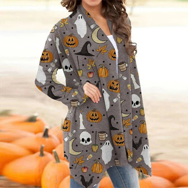 Women's Halloween Print Long Sleeve Cardigan