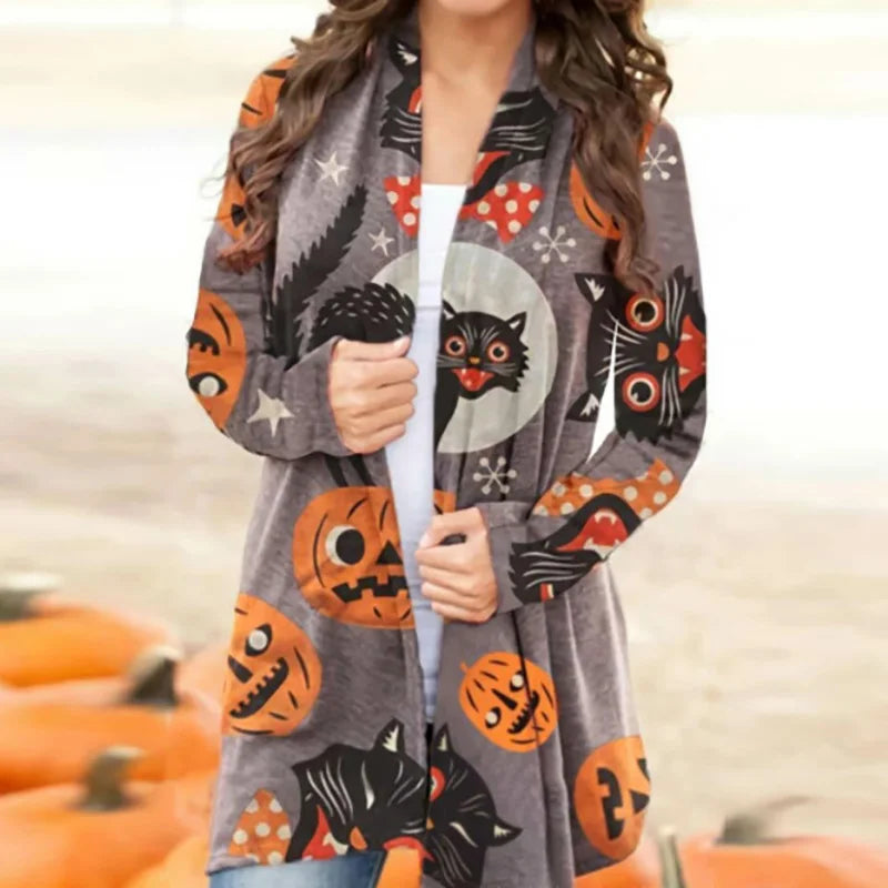 Women's Halloween Print Long Sleeve Cardigan
