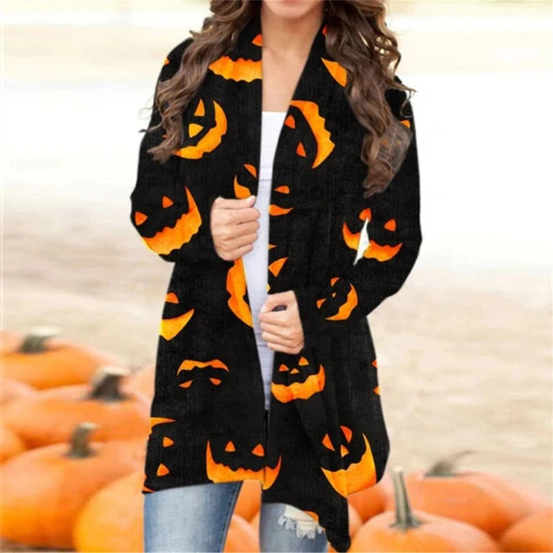 Women's Halloween Print Long Sleeve Cardigan