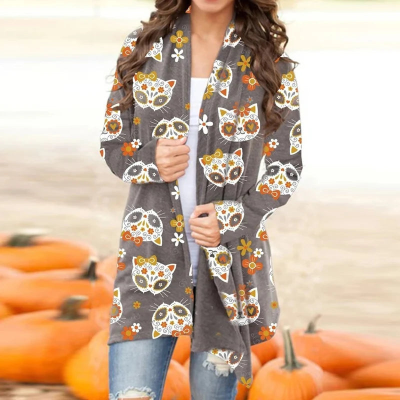 Women's Halloween Print Long Sleeve Cardigan