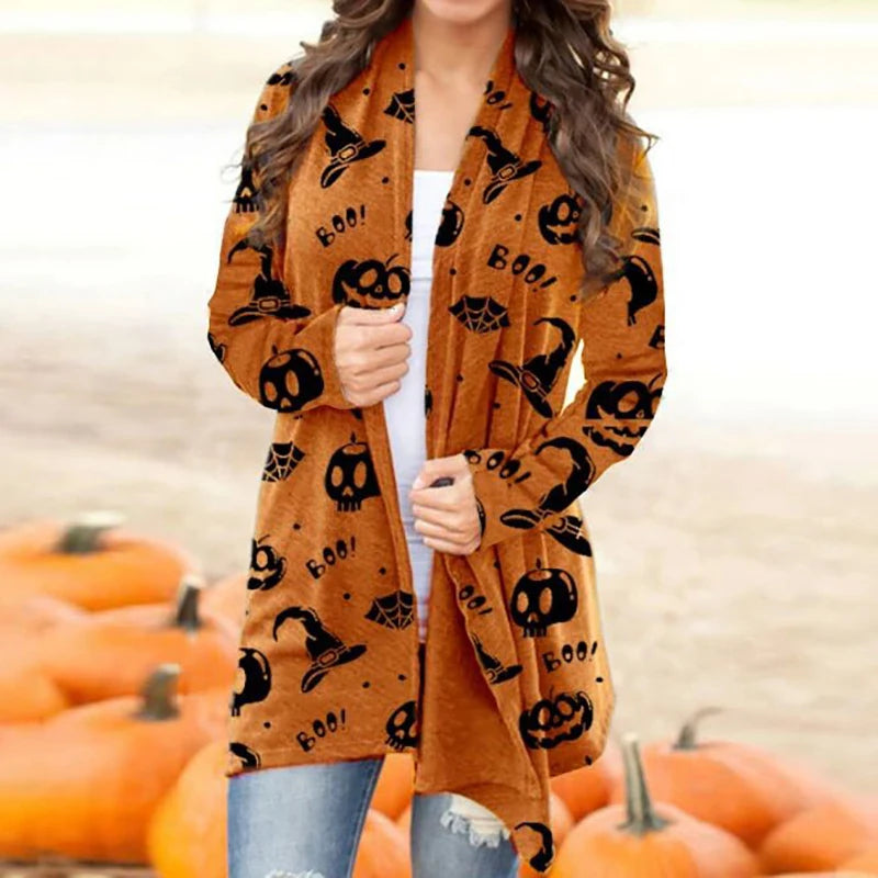 Women's Halloween Print Long Sleeve Cardigan