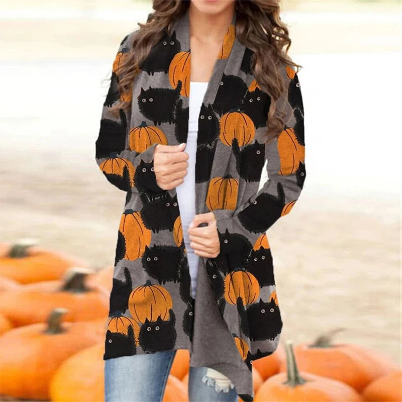 Women's Halloween Print Long Sleeve Cardigan