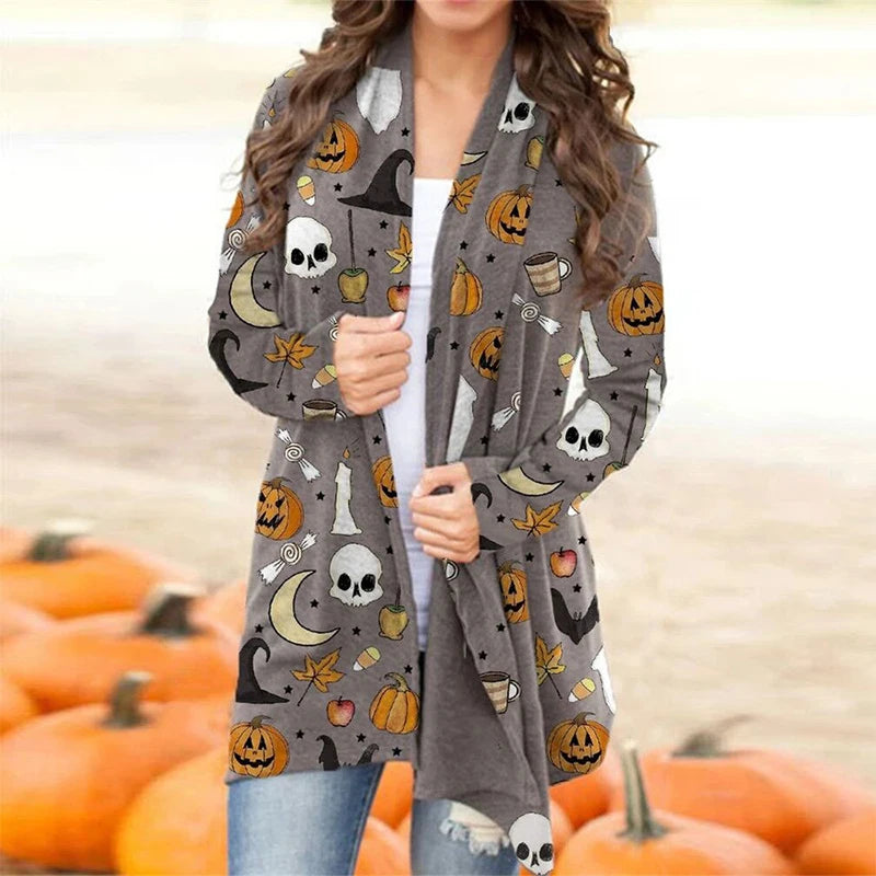 Women's Halloween Print Long Sleeve Cardigan