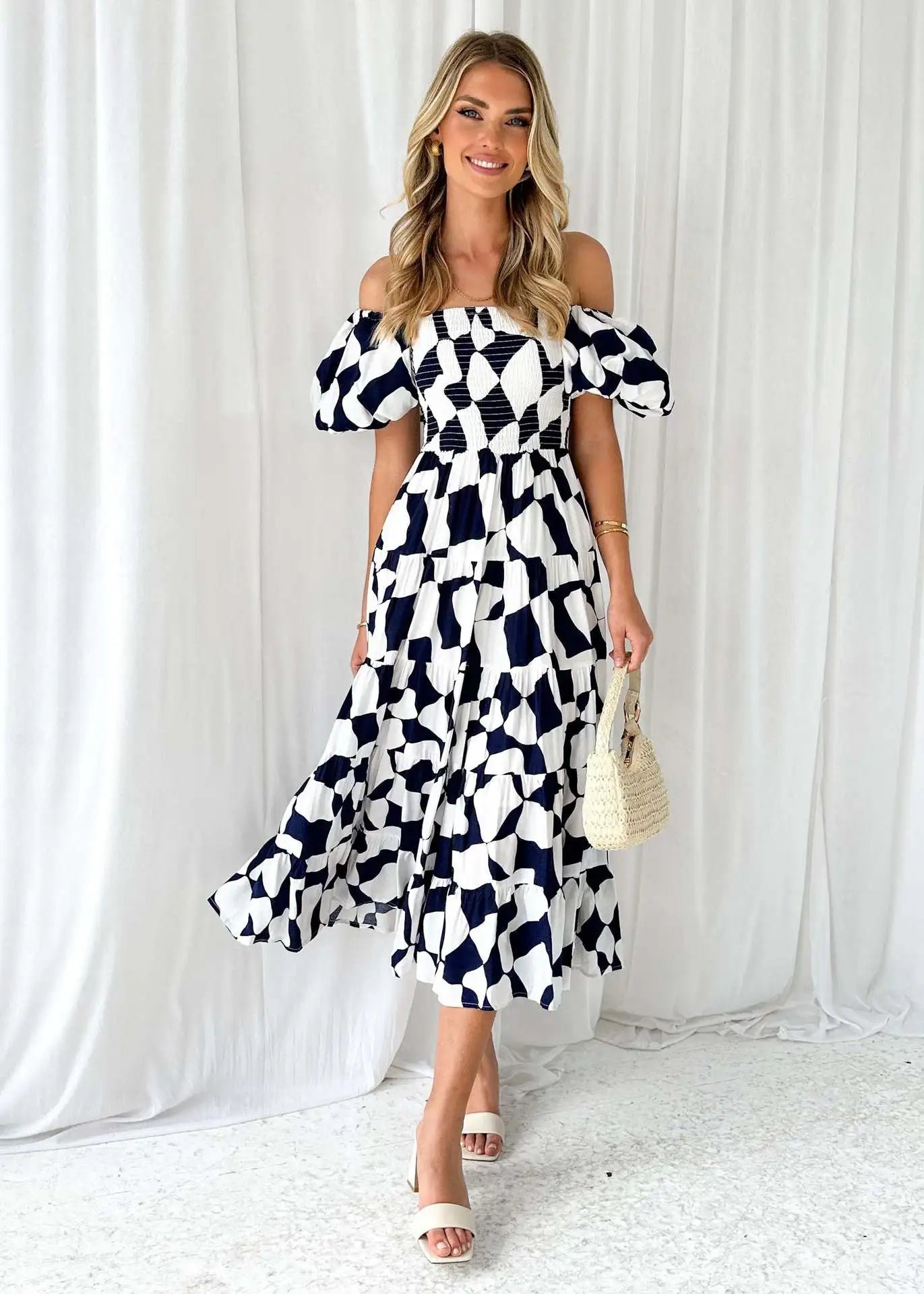 Women's Off Shoulder Puffy Sleeve Dress