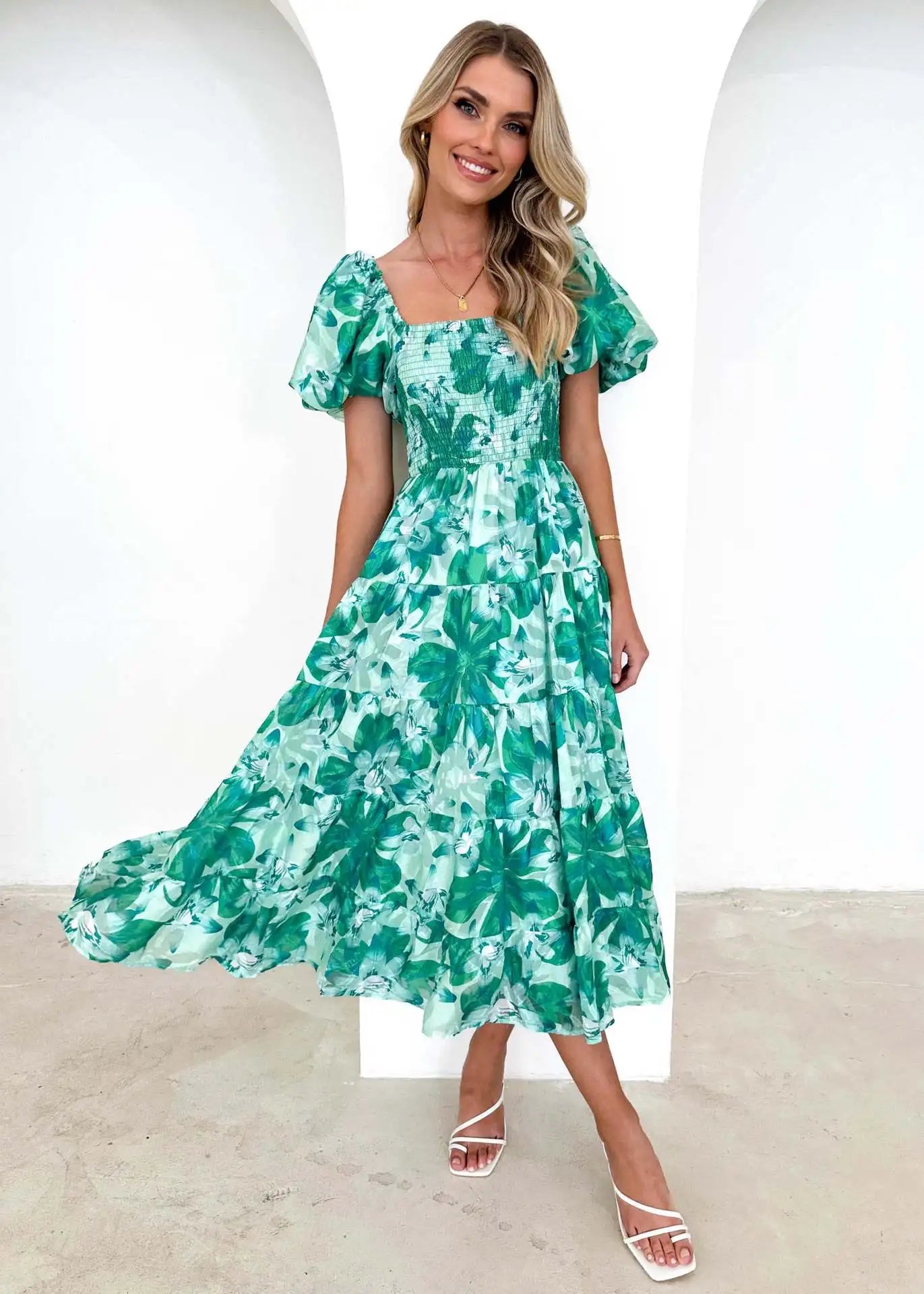 Women's Off Shoulder Puffy Sleeve Dress