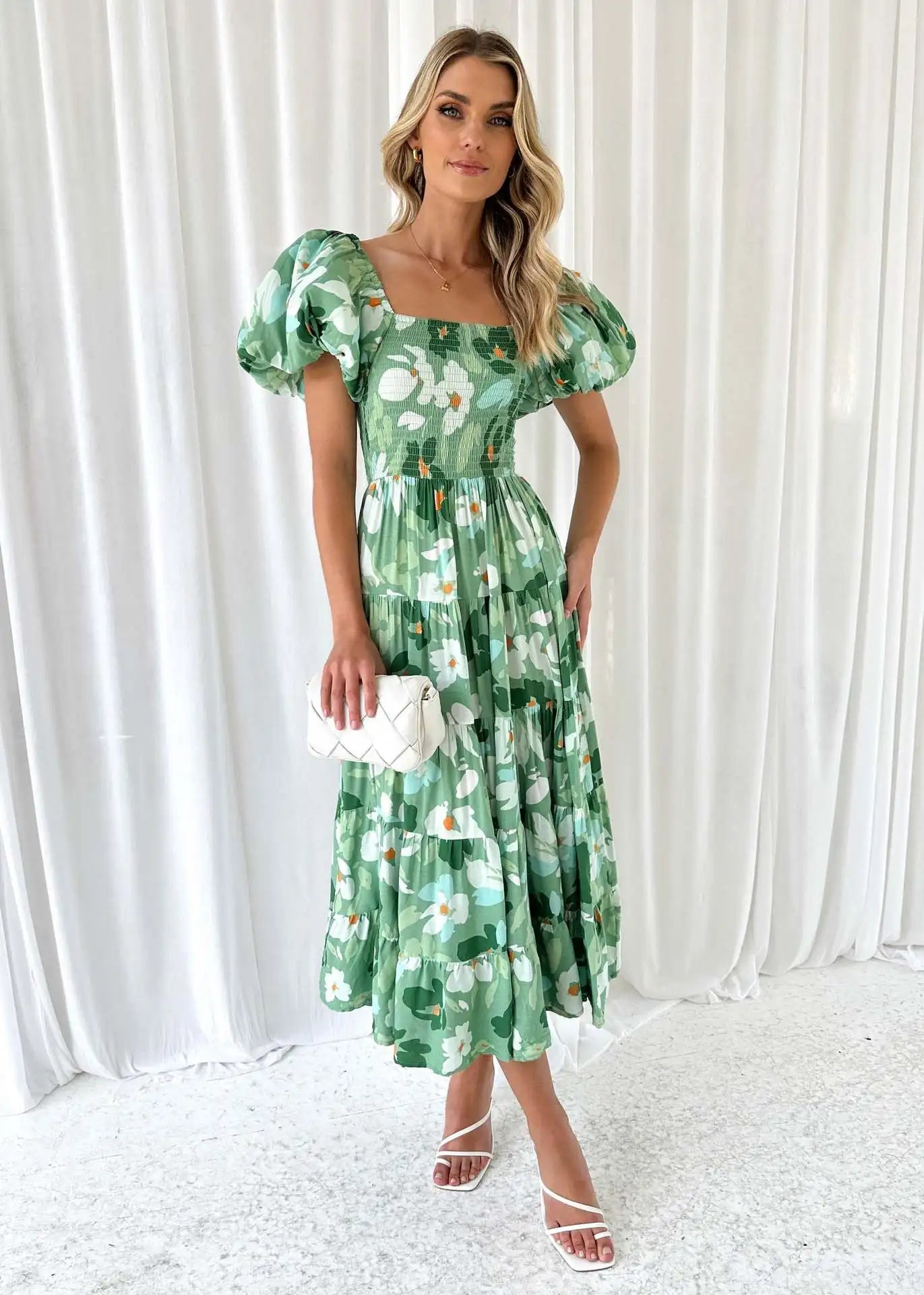 Women's Off Shoulder Puffy Sleeve Dress