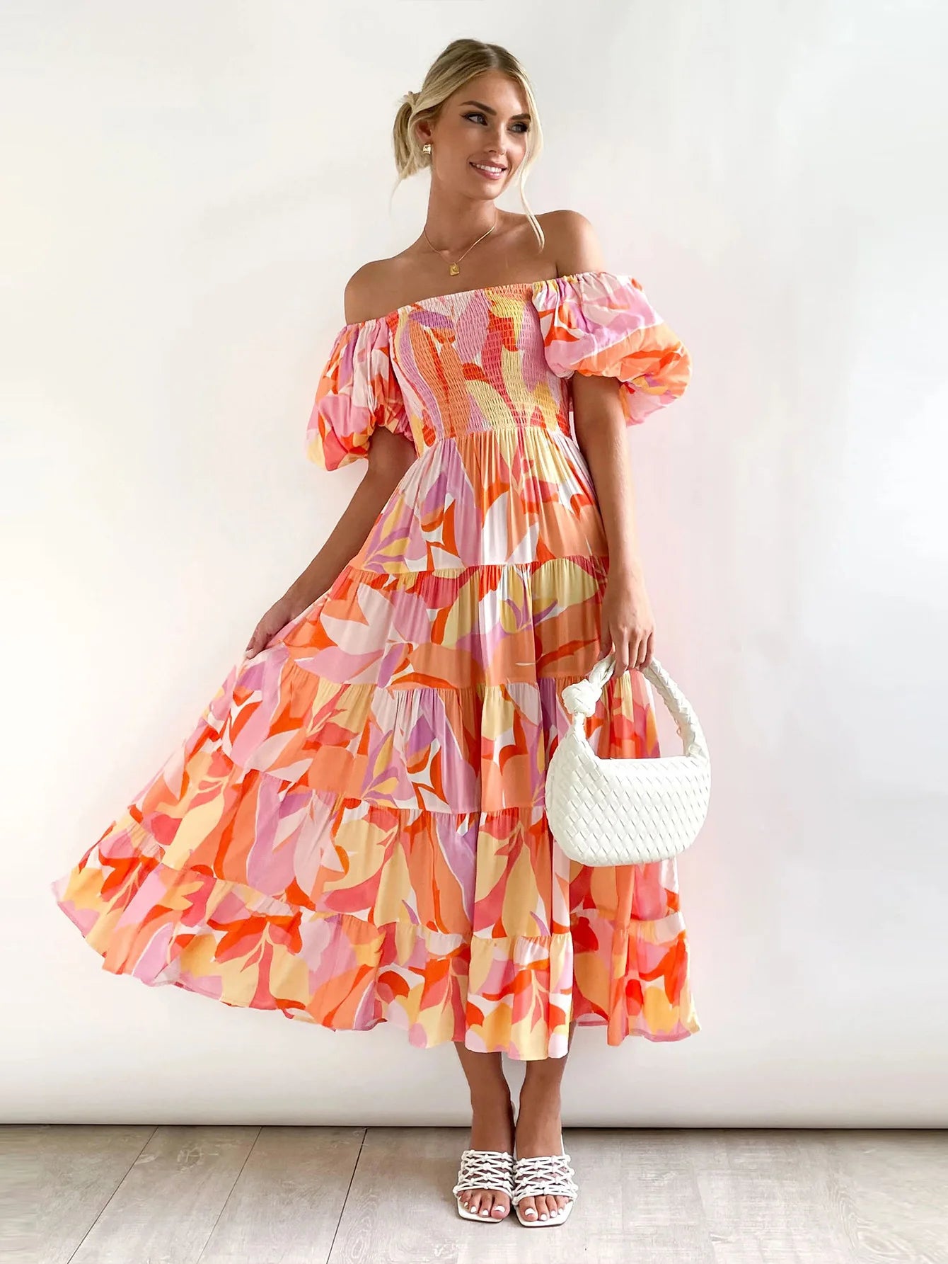 Women's Off Shoulder Puffy Sleeve Dress