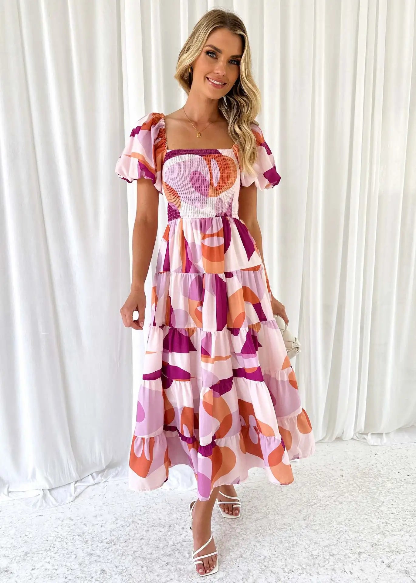Women's Off Shoulder Puffy Sleeve Dress