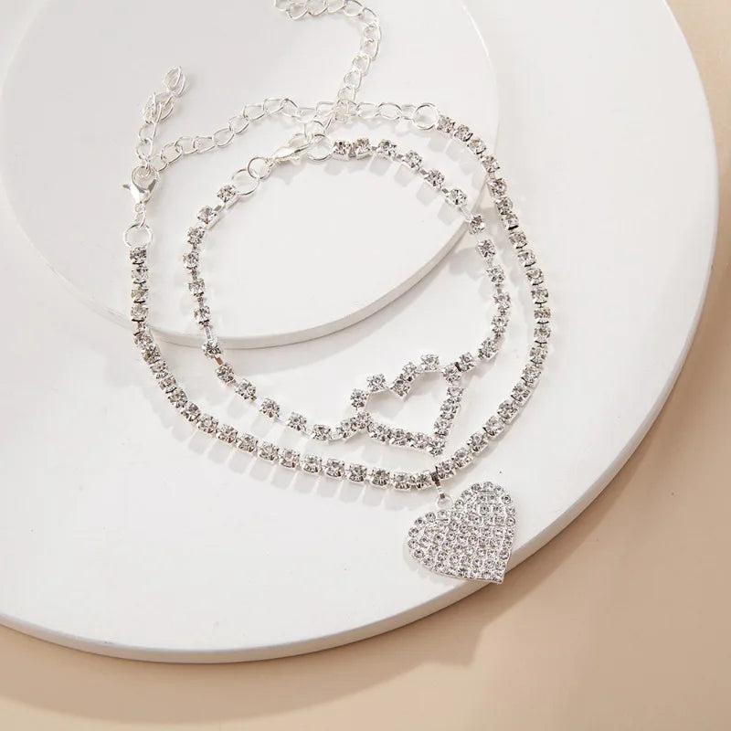 Women's Heart-Shaped White Zirconia Chain Anklet
