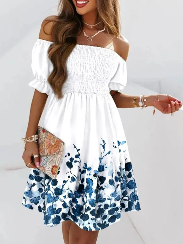 Women's Ruffle Chiffon Dress-Off-Shoulder