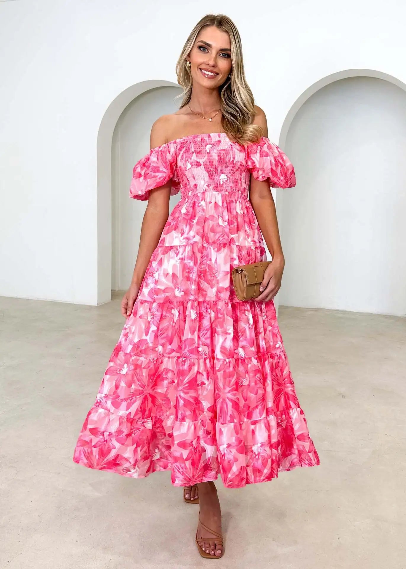 Women's Off Shoulder Puffy Sleeve Dress