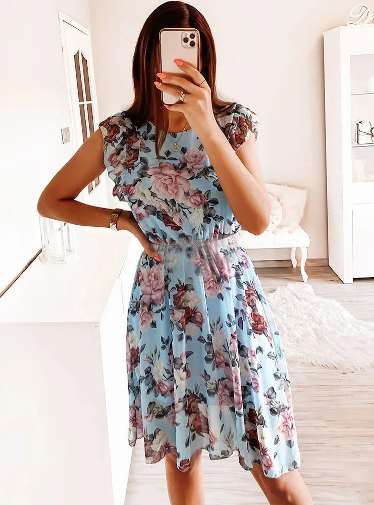 Women's Chiffon Sleeveless Floral Printed Dress