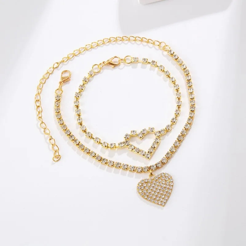 Women's Heart-Shaped White Zirconia Chain Anklet