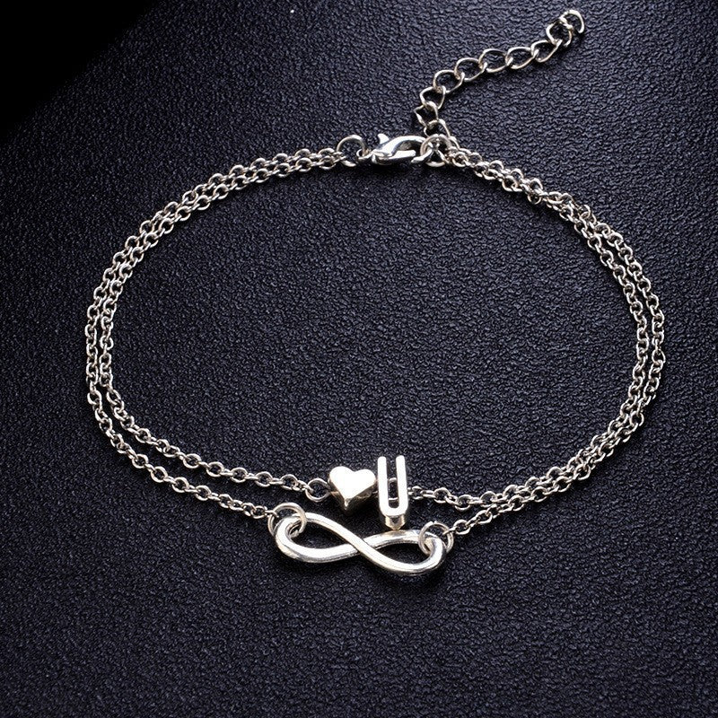 Women's Boho Double Layer Initials Anklet Bracelet - fittedfortheoccasion