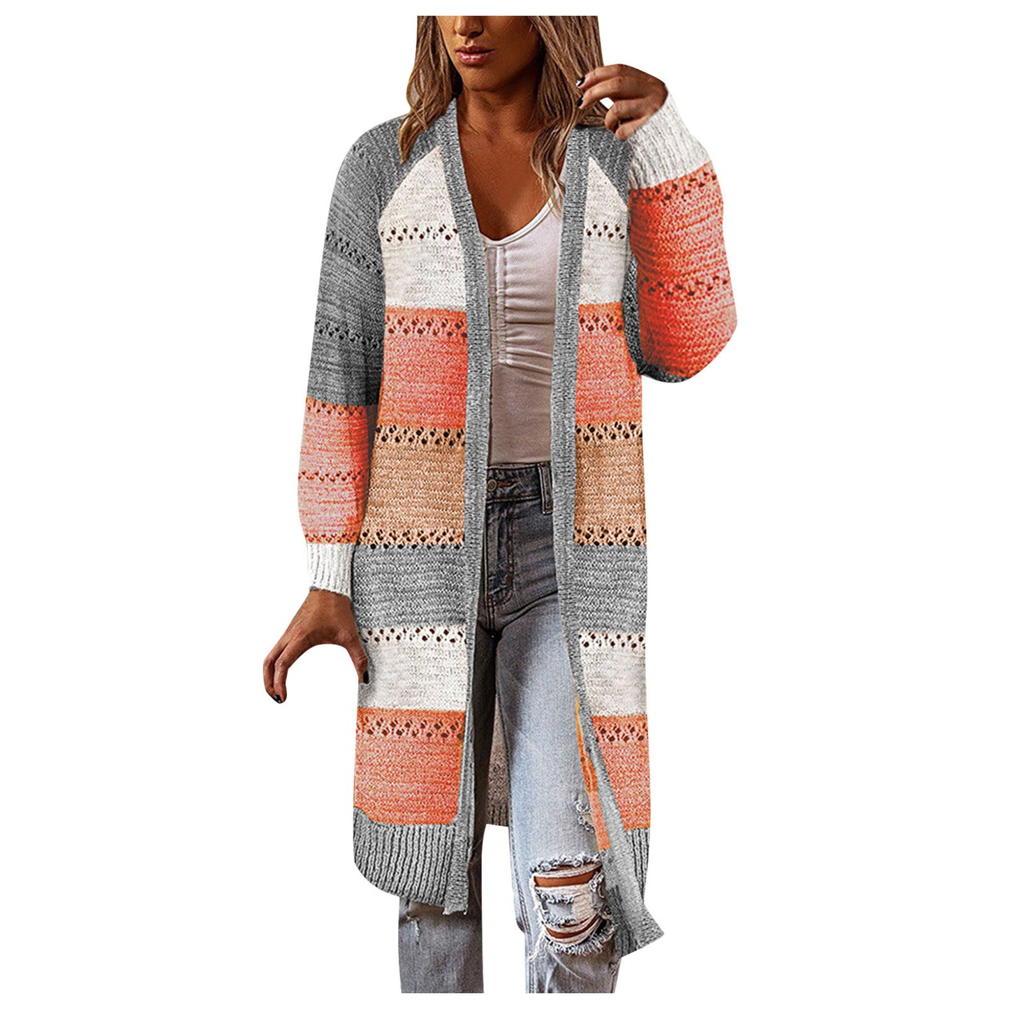 Women's Cardigan Sweater-Long Sleeve-Striped - fittedfortheoccasion