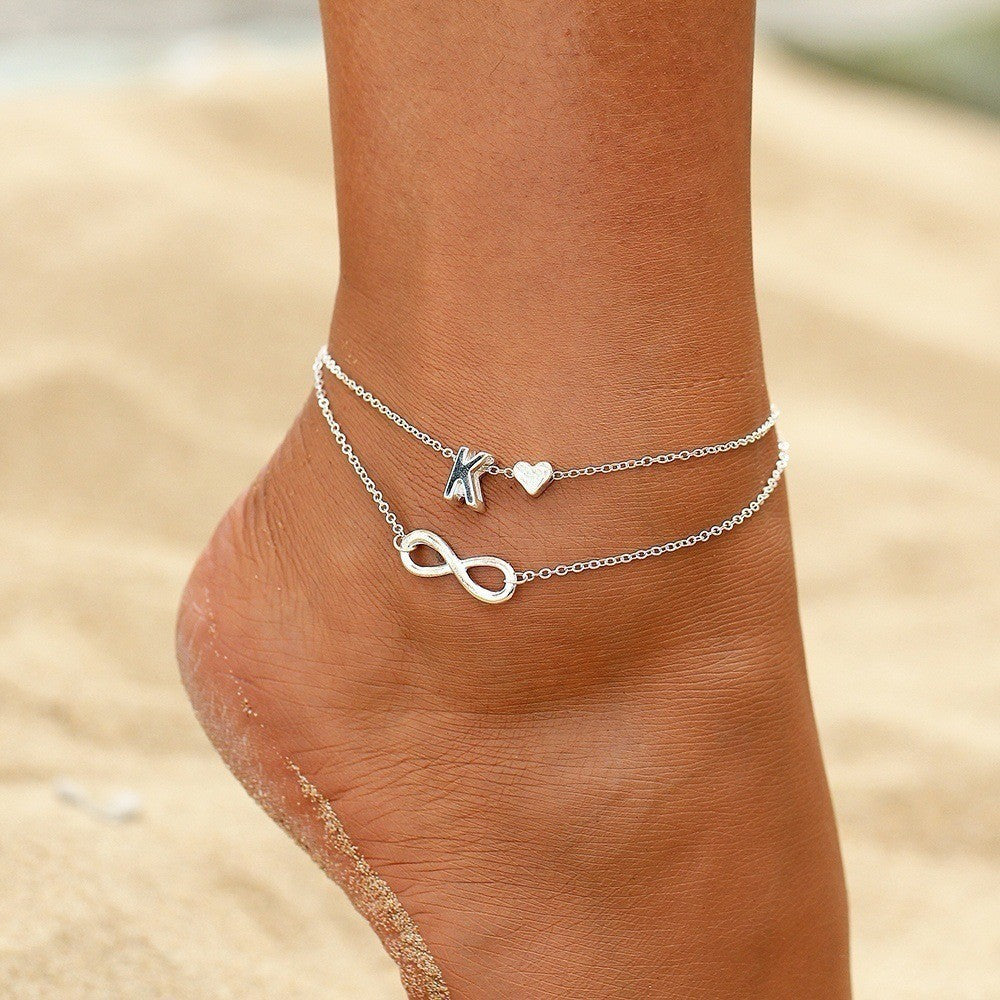 Women's Boho Double Layer Initials Anklet Bracelet - fittedfortheoccasion