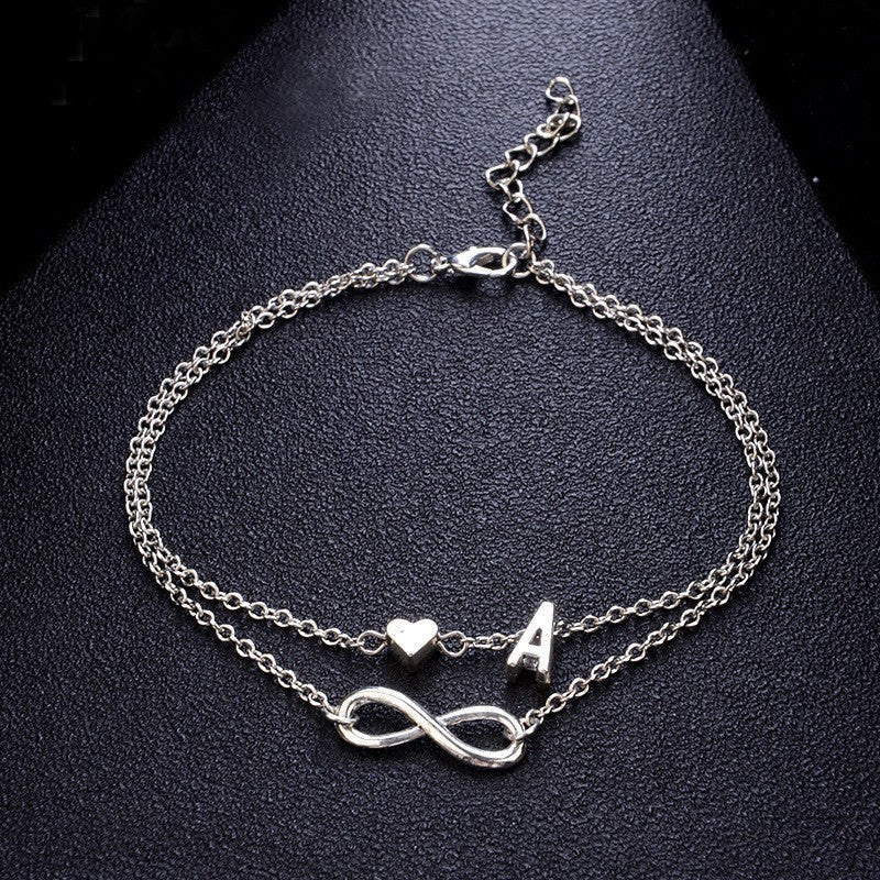Women's Boho Double Layer Initials Anklet Bracelet - fittedfortheoccasion