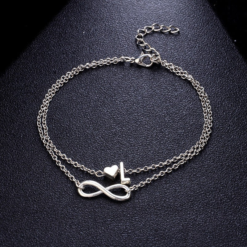 Women's Boho Double Layer Initials Anklet Bracelet - fittedfortheoccasion