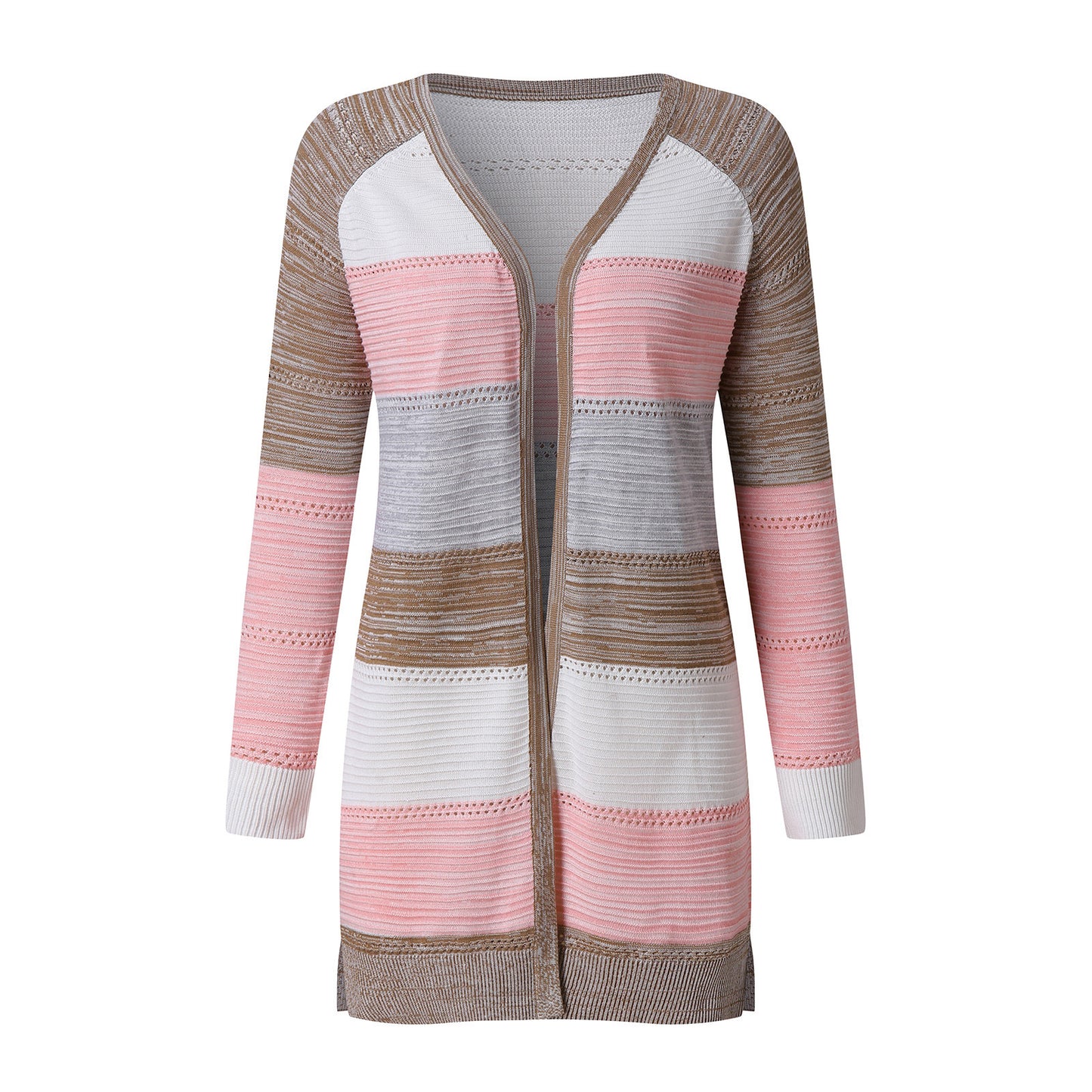 Women's Cardigan Sweater-Long Sleeve-Striped - fittedfortheoccasion