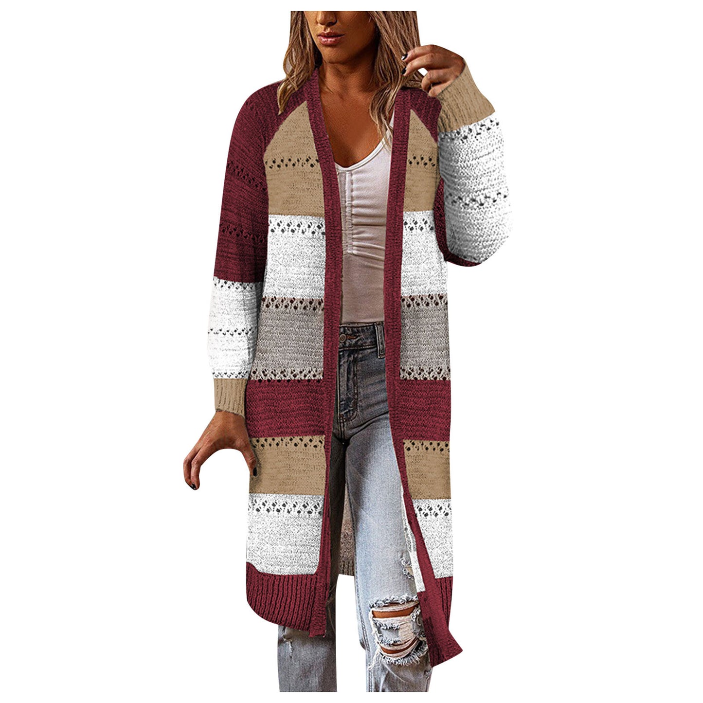 Women's Cardigan Sweater-Long Sleeve-Striped - fittedfortheoccasion