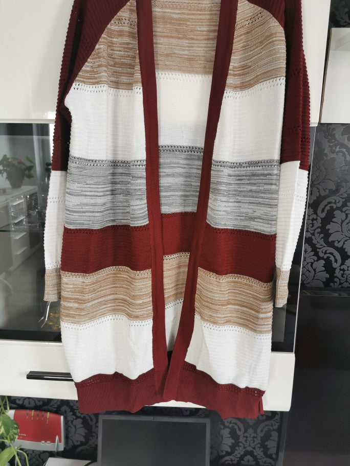 Women's Cardigan Sweater-Long Sleeve-Striped - fittedfortheoccasion