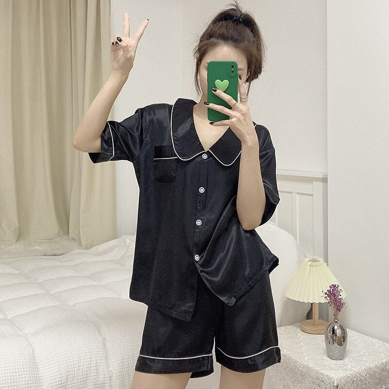 Women's Short Sleeve Pajama Set/Silk