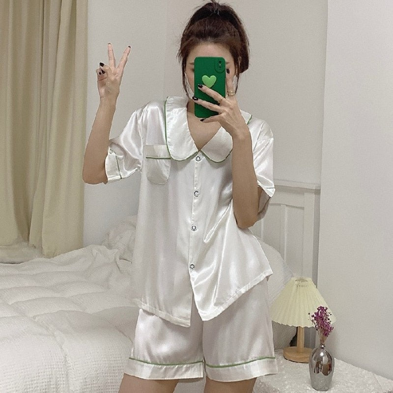 Women's Short Sleeve Pajama Set/Silk