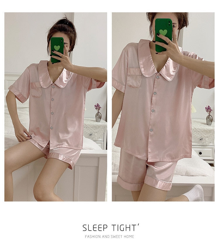 Women's Short Sleeve Pajama Set/Silk