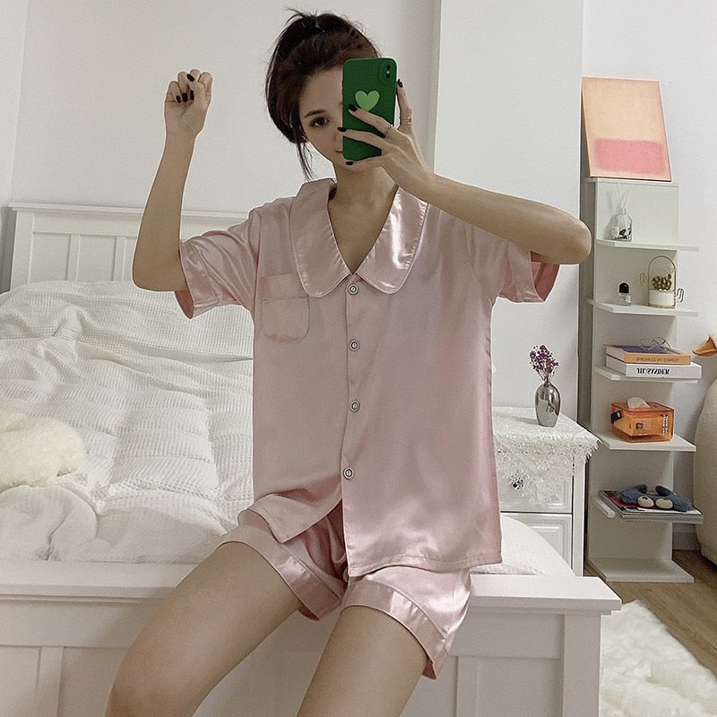Women's Short Sleeve Pajama Set/Silk