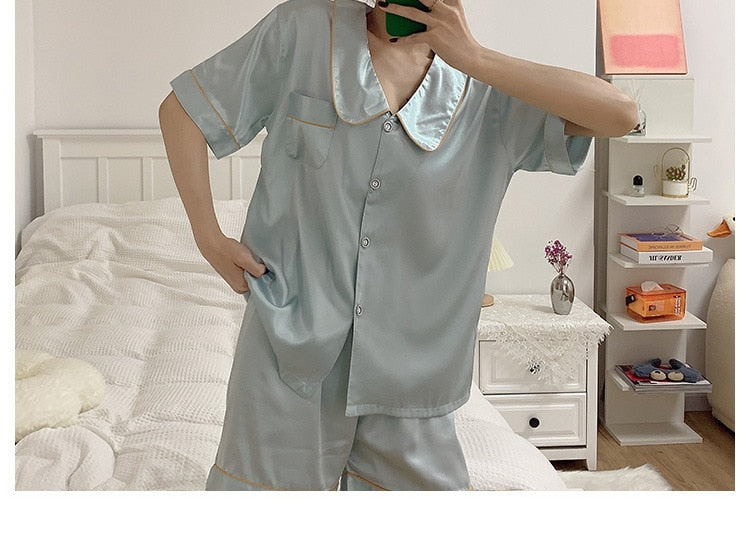 Women's Short Sleeve Pajama Set/Silk