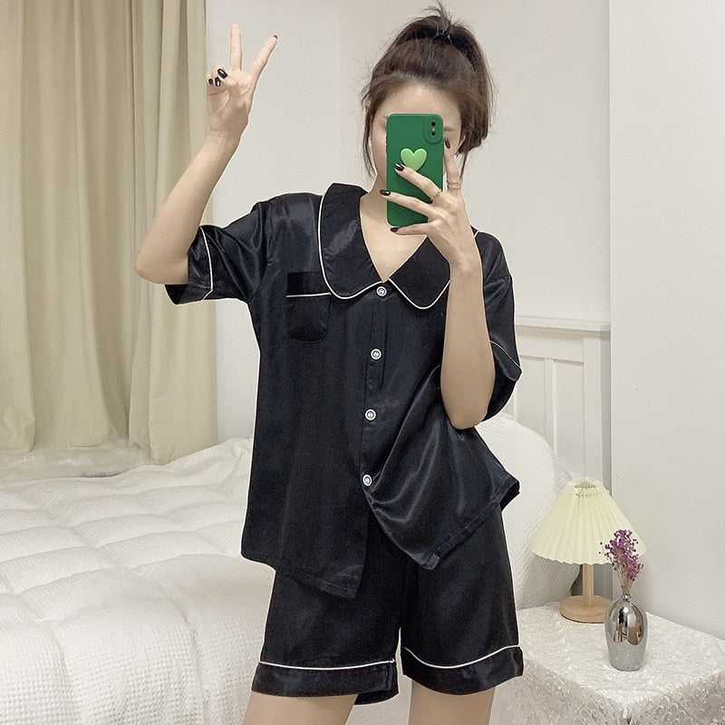 Women's Short Sleeve Pajama Set/Silk