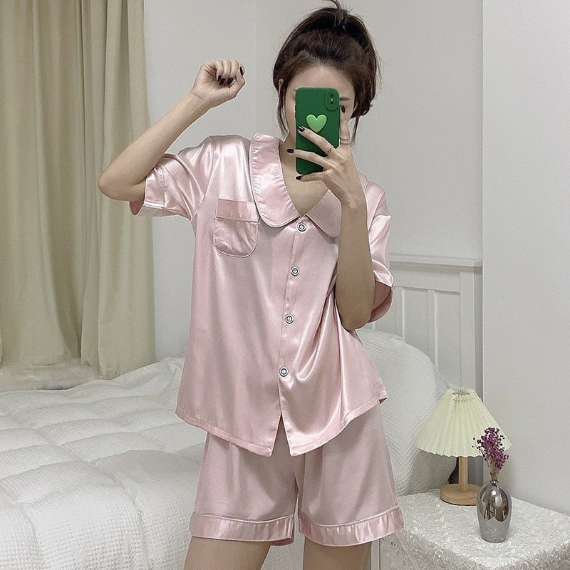 Women's Short Sleeve Pajama Set/Silk