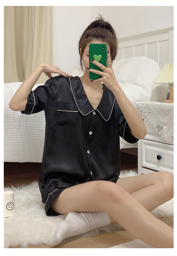 Women's Short Sleeve Pajama Set/Silk