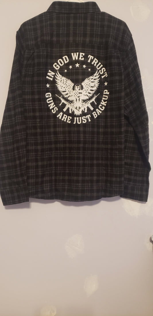 In God We Trust Printed Flannel Shirt
