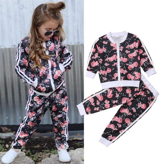 Children's Floral Print Long Sleeve Sweatshirt Pants Outfit - fittedfortheoccasion