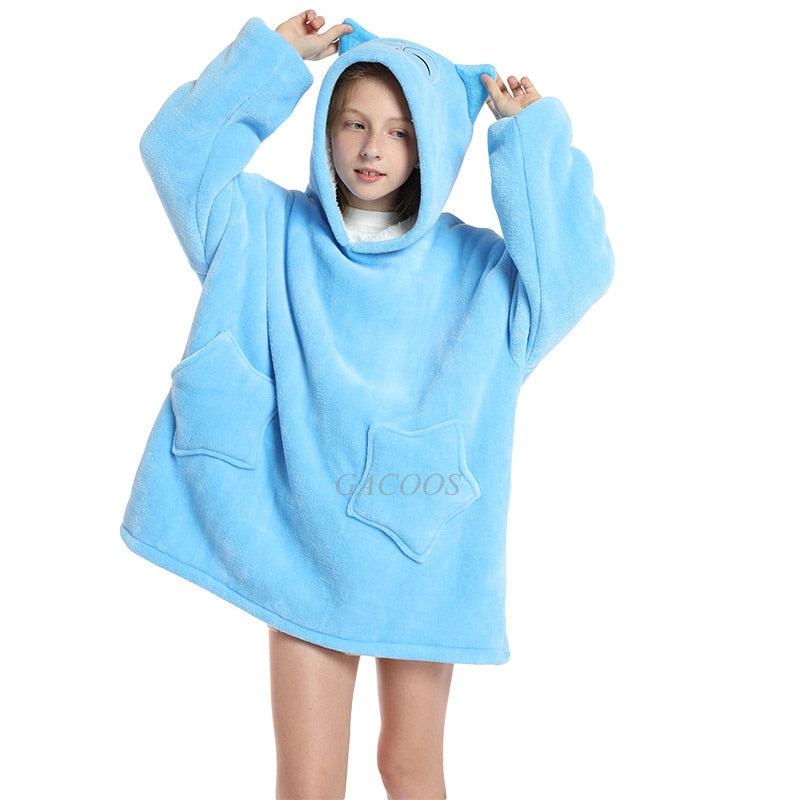 Women's/ Children's Printed Wearable Hoodie Blanket With Sleeves