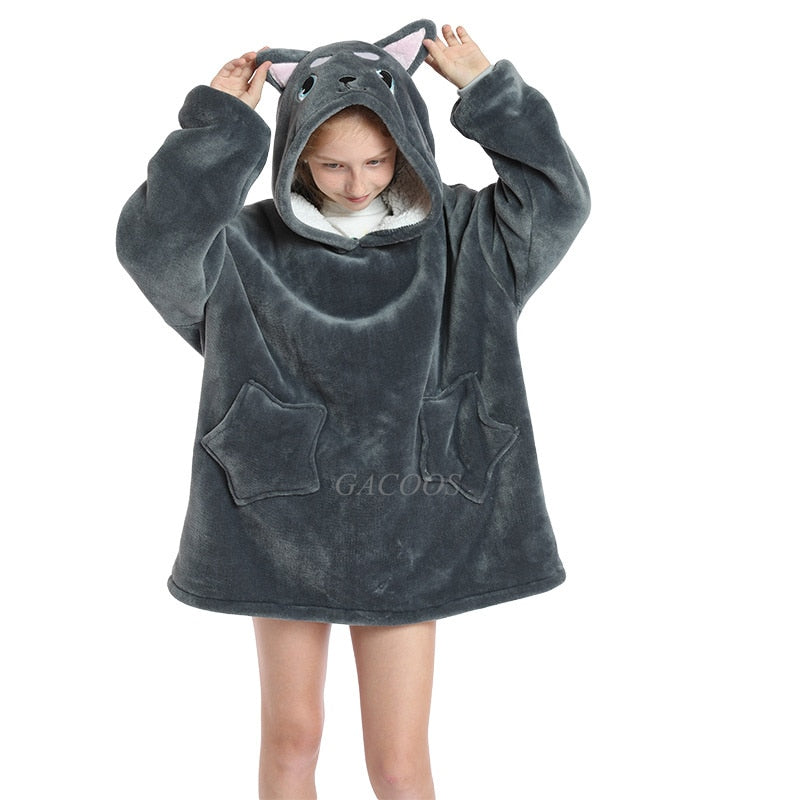 Women's/ Children's Printed Wearable Hoodie Blanket With Sleeves