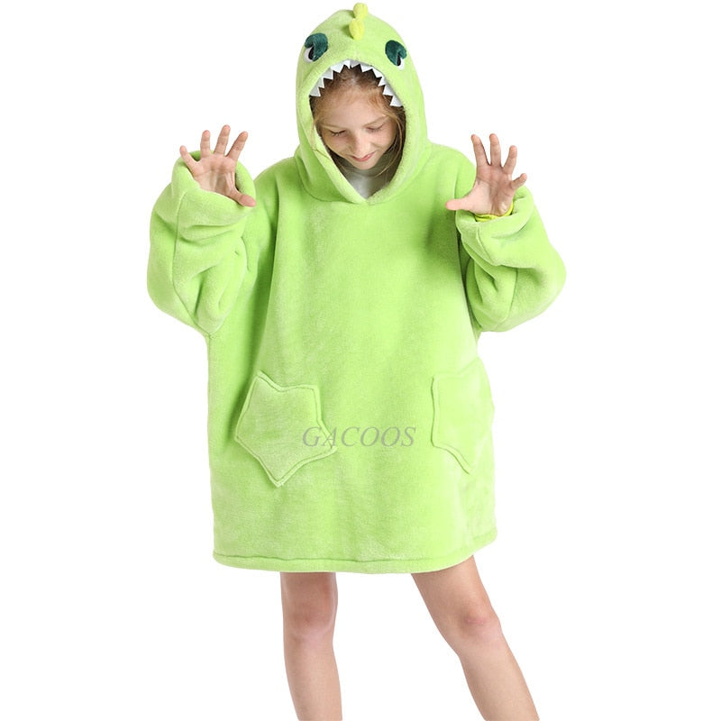 Women's/ Children's Printed Wearable Hoodie Blanket With Sleeves