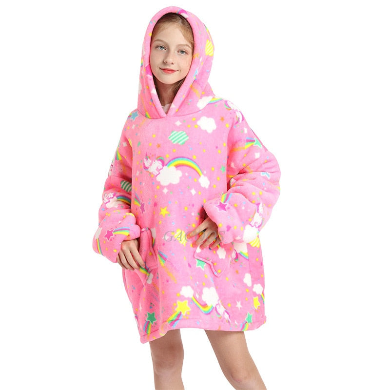 Women's/ Children's Printed Wearable Hoodie Blanket With Sleeves