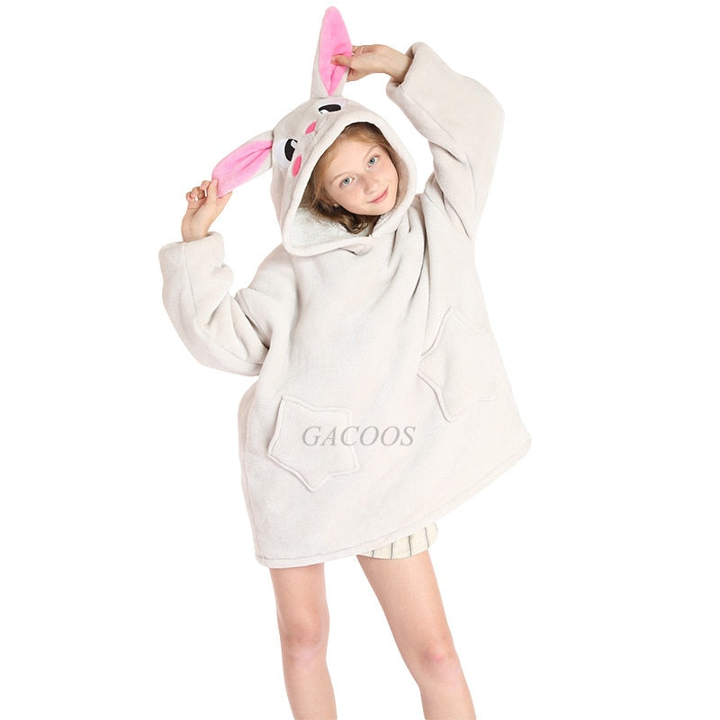 Women's/ Children's Printed Wearable Hoodie Blanket With Sleeves