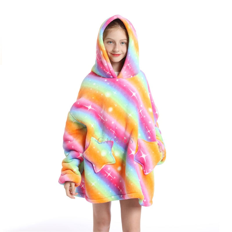 Women's/ Children's Printed Wearable Hoodie Blanket With Sleeves