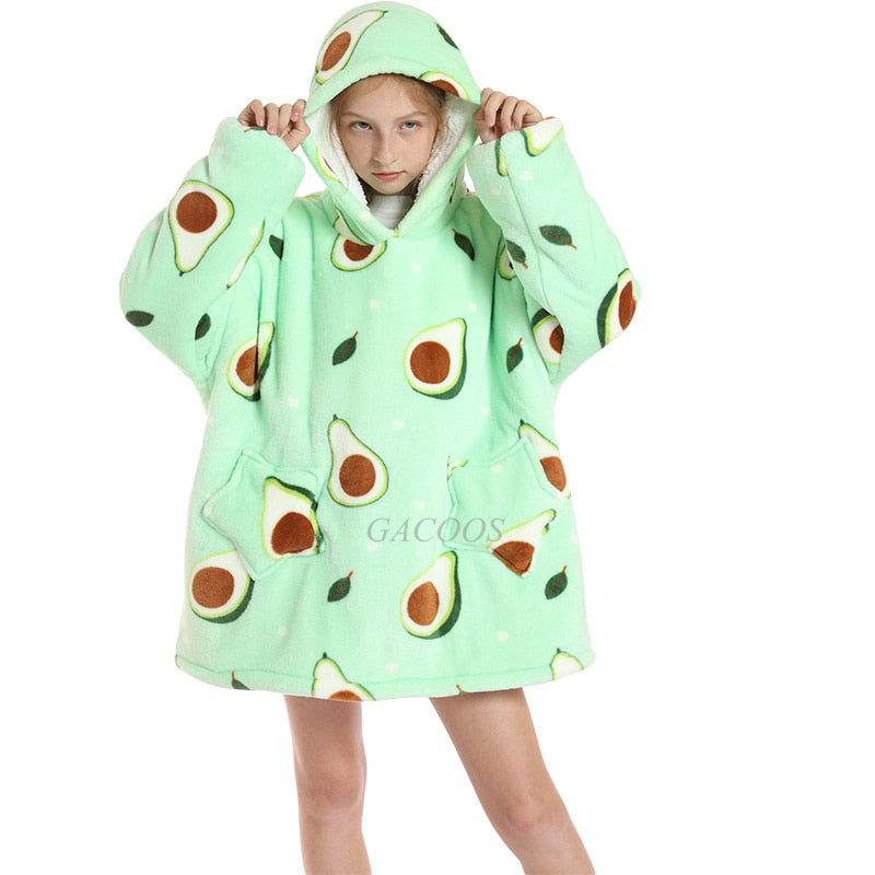 Women's/ Children's Printed Wearable Hoodie Blanket With Sleeves