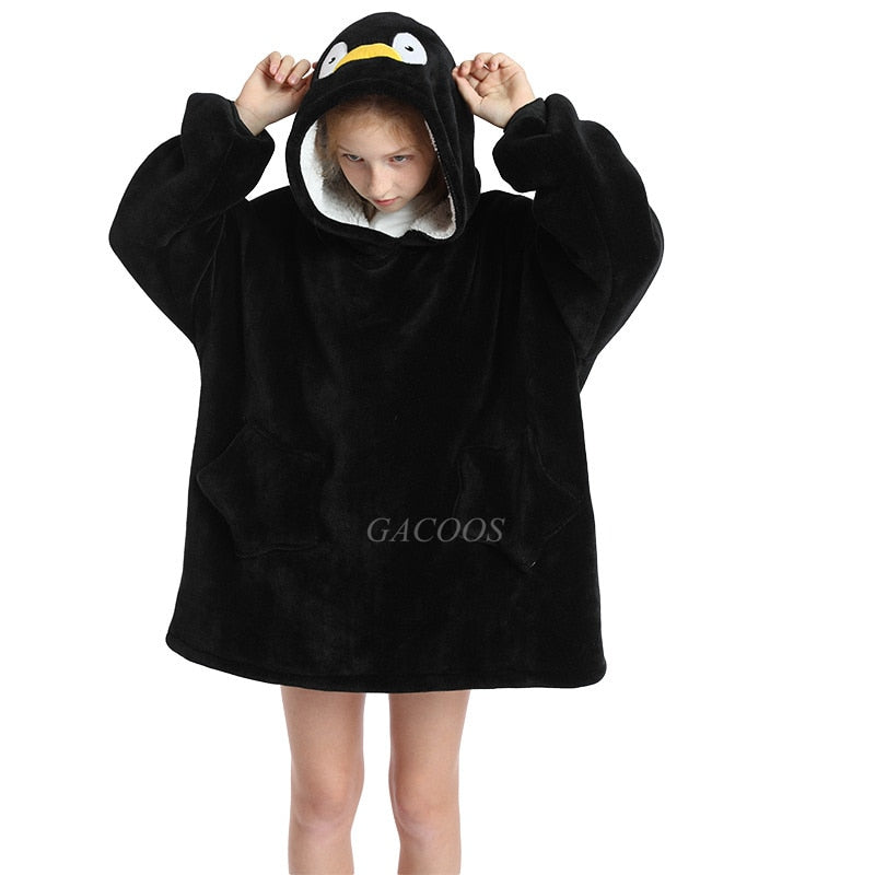 Women's/ Children's Printed Wearable Hoodie Blanket With Sleeves