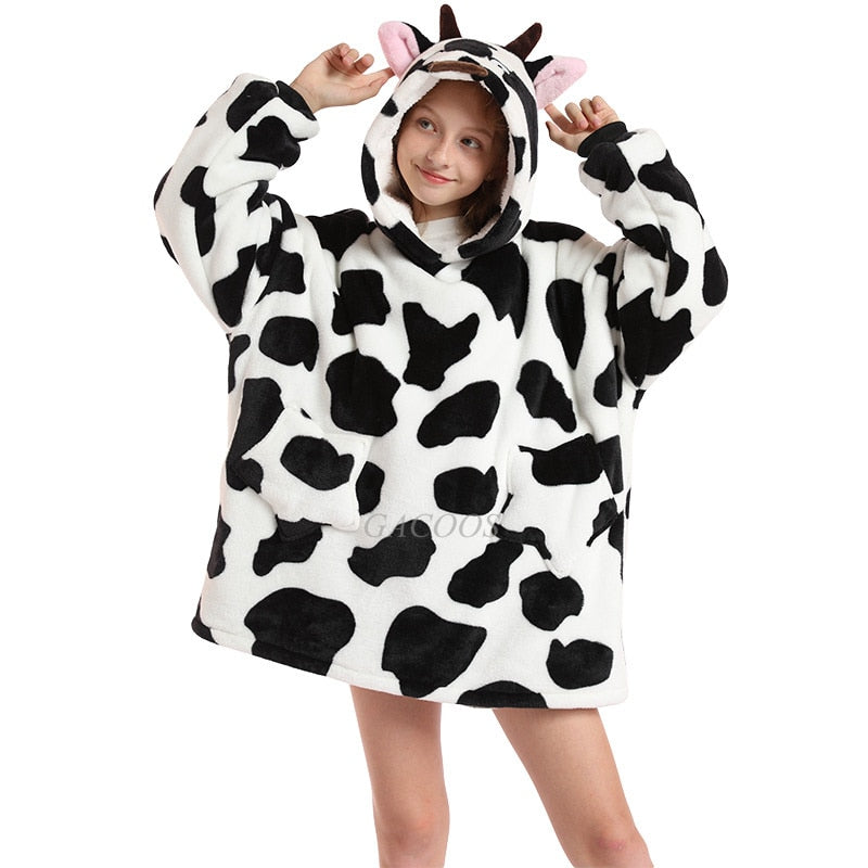 Women's/ Children's Printed Wearable Hoodie Blanket With Sleeves