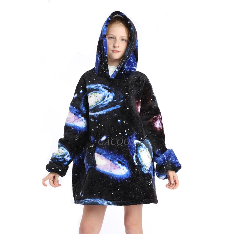 Women's/ Children's Printed Wearable Hoodie Blanket With Sleeves