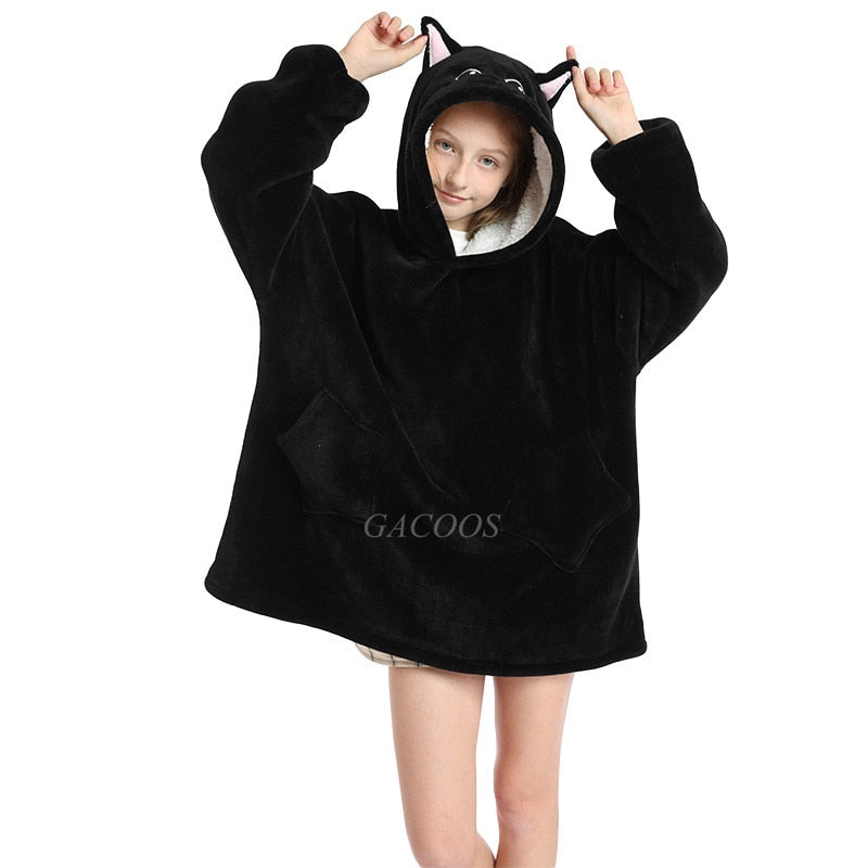 Women's/ Children's Printed Wearable Hoodie Blanket With Sleeves