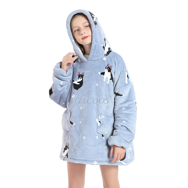 Women's/ Children's Printed Wearable Hoodie Blanket With Sleeves