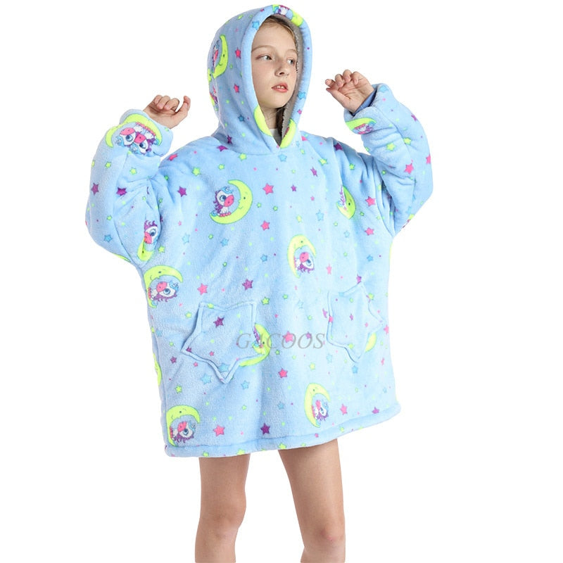 Women's/ Children's Printed Wearable Hoodie Blanket With Sleeves