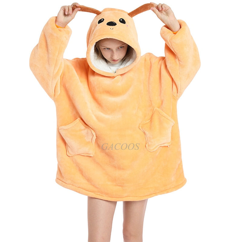 Women's/ Children's Printed Wearable Hoodie Blanket With Sleeves